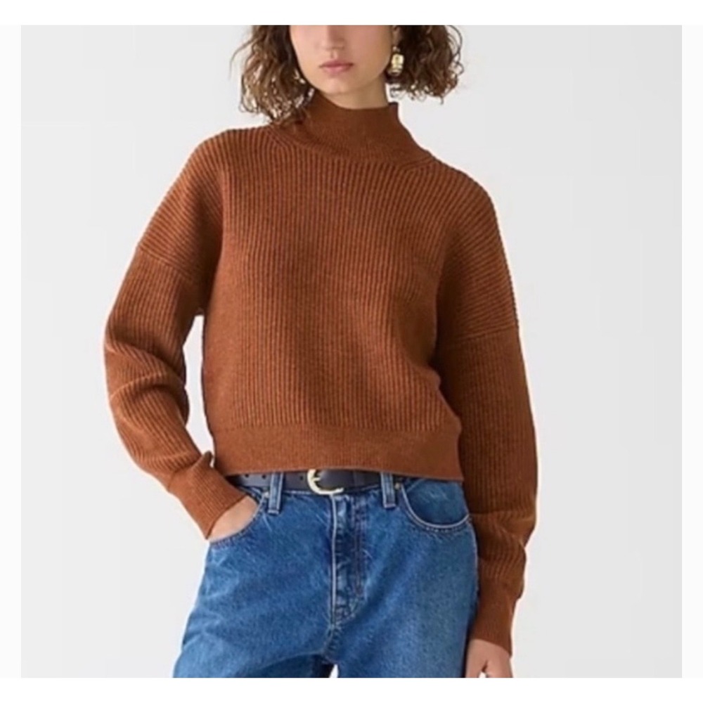 J.CREW | 2023 Ribbed Turtleneck Knit Sweater S Brown Stretch Yarn BV348